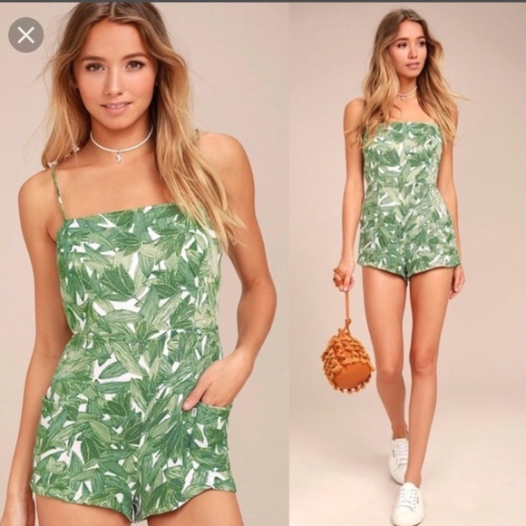 Obey Tropique Tie Back Green Leaf Print Satin Romper sz 26 XXS - Picture 6 of 15